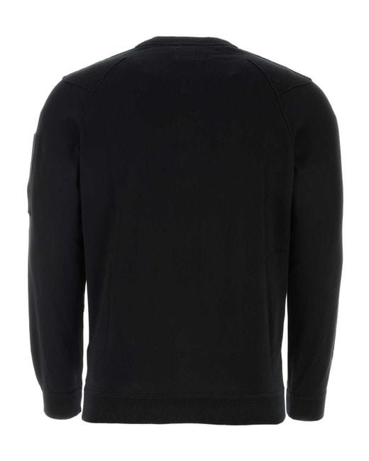 C P Company Black Len-Detailed Sleeved Sweater for men