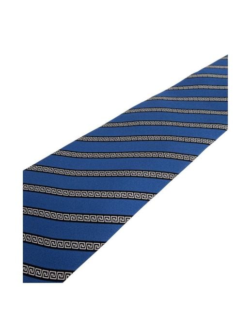 Versace Blue Greca-Pattern Diagonal-Stripe Tie for men