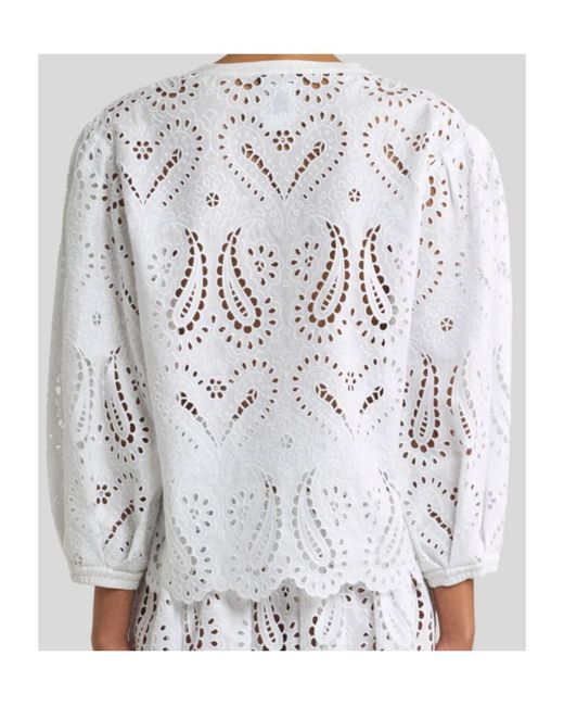 Etro White V-Neck Openwork Top