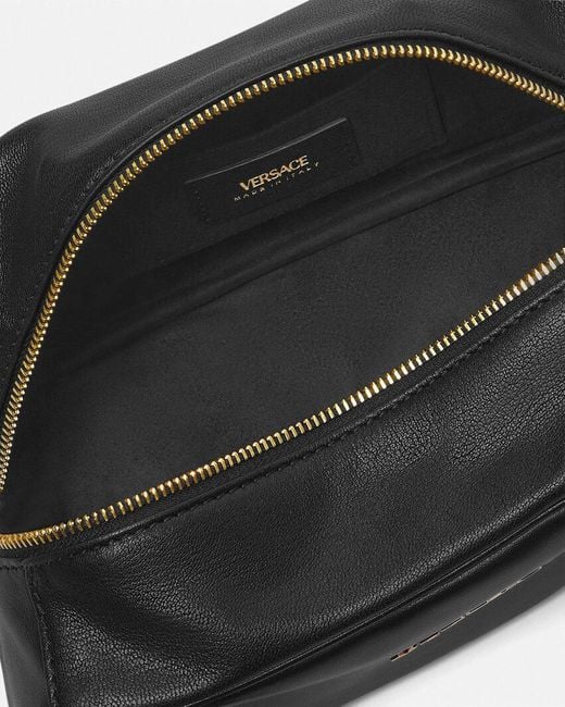 Versace Black Logo-Lettering Zipped Shoulder Bag