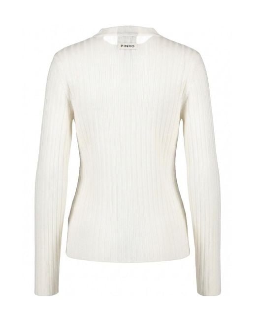 Pinko White Ribbed-Knit Sweater