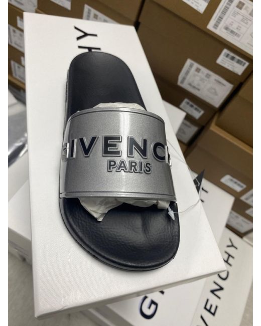 Givenchy Black Metallic-Effect Logo-Detail Slides