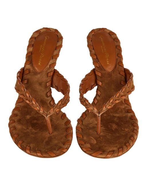 Gianvito Rossi Brown Braided Flip-Flop Heeled Sandals