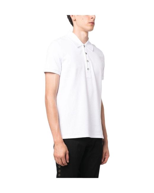 Balmain White Monogram-Patterned Polo Shirt for men