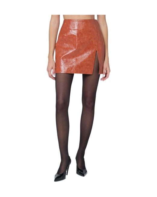 ANDAMANE Red Faux Leather Mini Skirt