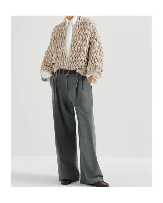 Brunello Cucinelli Natural Silk And Linen Dazzling Waves Cardigan