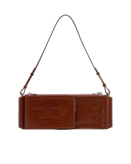 DIESEL Brown Flag-D-Modular Logo-Embossed Shoulder Bag