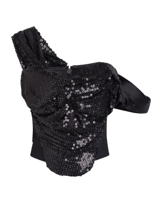 Vivienne Westwood Black Sequin-Embellished Mesh Corset Top