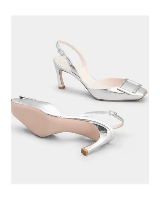Roger Vivier White Trompette Metal Buckle Slingback Pumps