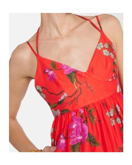 Erdem Red Floral Cotton-Blend Midi Dress