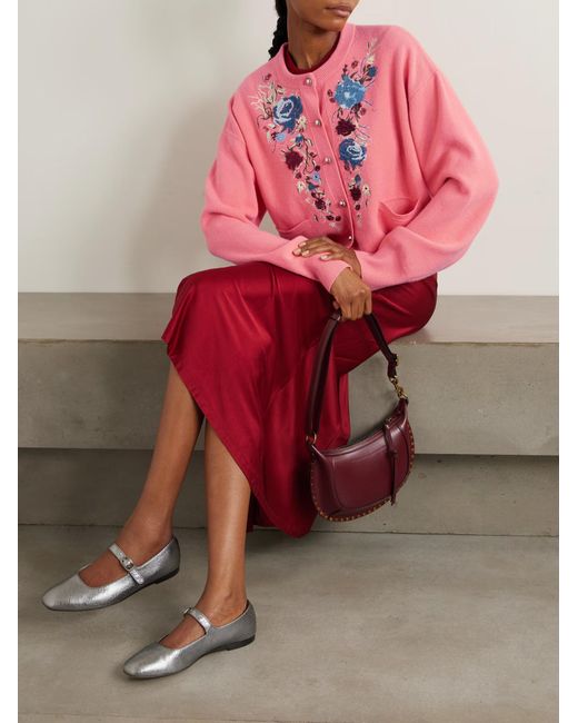 Rabanne Pink Embroidered Crystal-Embellished Wool And Cashmere Blend Cardigan