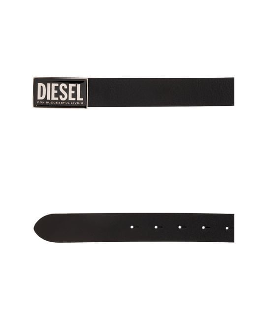 DIESEL White B-Glossy Logo Plaque Belt for men