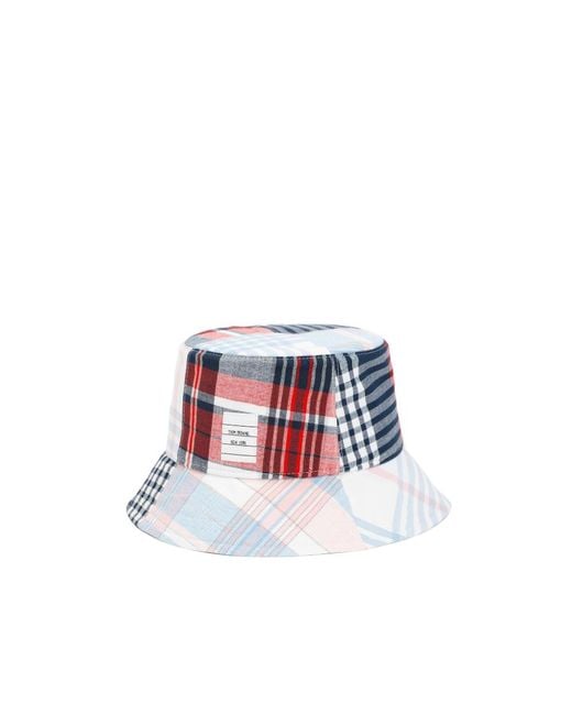 Thom Browne White Quartered Checkered Bucket Hat for men