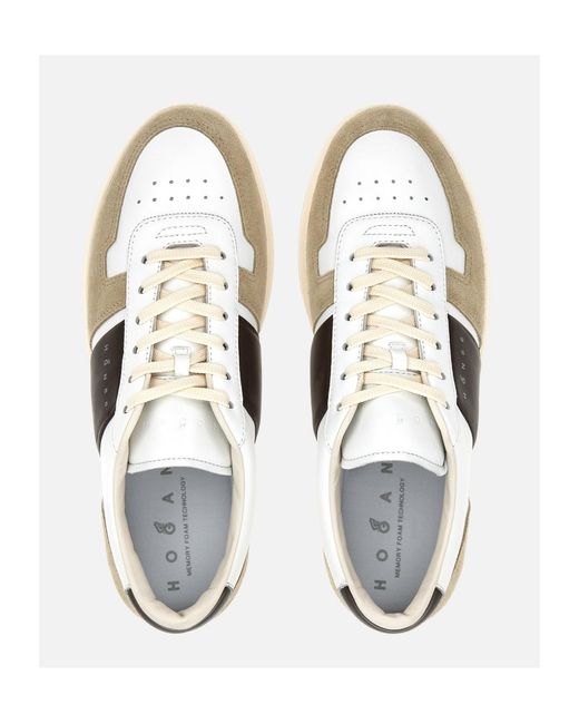 Hogan White H-Tv Logo Printed Panelled Sneakers for men
