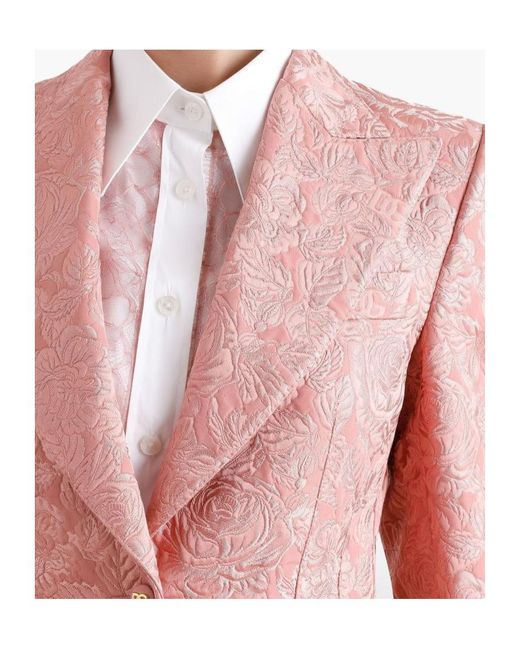 Dolce & Gabbana Pink Floral Quilted Jacquard Turlington Jacket