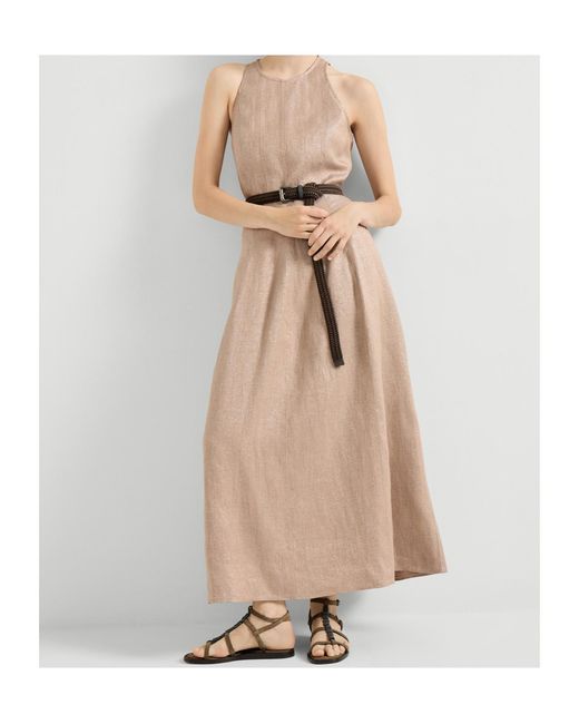 Brunello Cucinelli Natural Crewneck Sleeveless Dress
