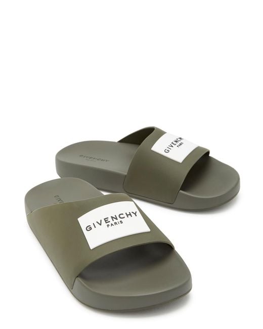 Givenchy Green Logo Rubber Sliders for men