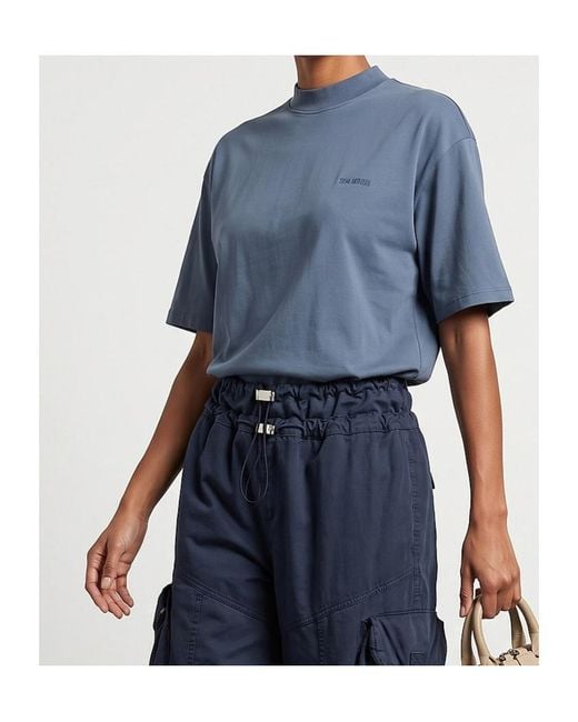 The Attico Blue Mock-Neck T-Shirt