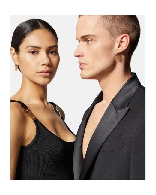 Versace Metallic Medusa Pendant Embellished Hoop Earrings
