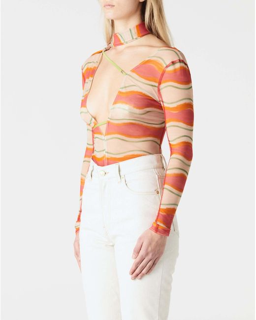 Jacquemus Orange Le Abanaba Semi-Sheer Bodysuit