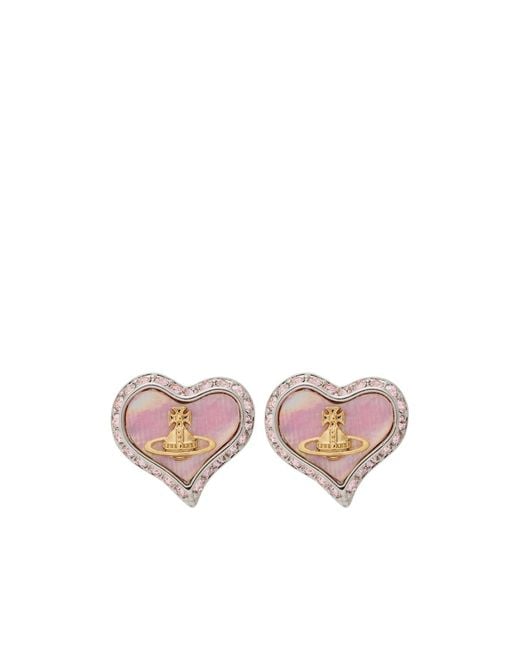 Vivienne Westwood Pink Petra Heart Crystal-Embellished Stud Earrings