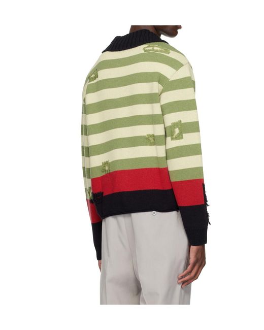 ANDERSSON BELL Green Striped Ripped Polo Shirt for men