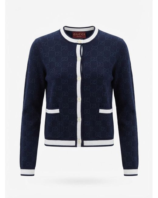 Gucci Blue Gg Jacquard Cardigan