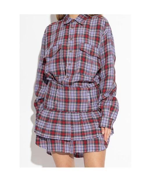 Vivienne Westwood Purple Marta Check Mini Shirt Dress