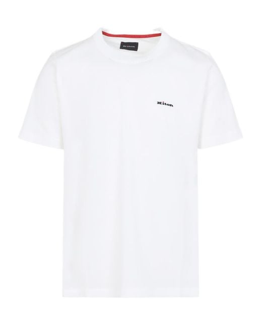Kiton White Logo Embroidered Crew-Neck T-Shirt for men