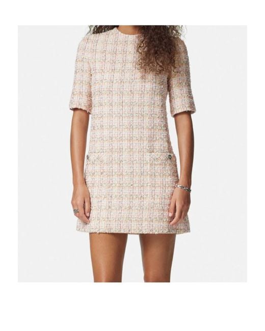 Versace White Short-Sleeved Tweed Mini Dress