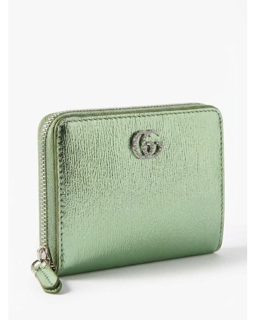 Gucci Green Bi-Color Gg Marmont Mini Zip Wallet