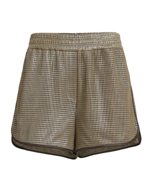 Brunello Cucinelli Gray Sparkling Net Leather Shorts