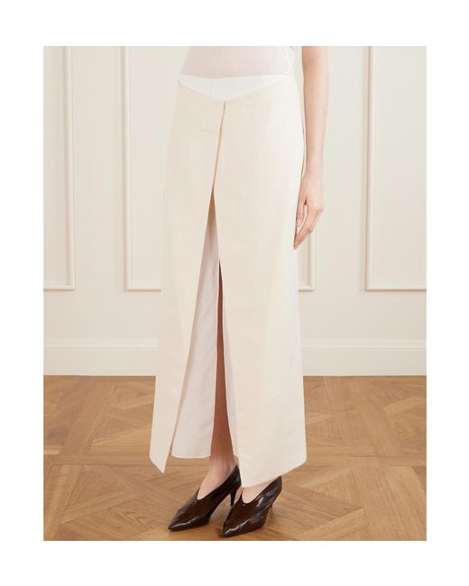 Khaite White Tal Woven Midi Skirt