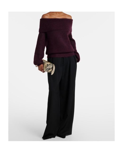 Jardin Des Orangers Purple Off-Shoulder Cashmere And Silk Sweater