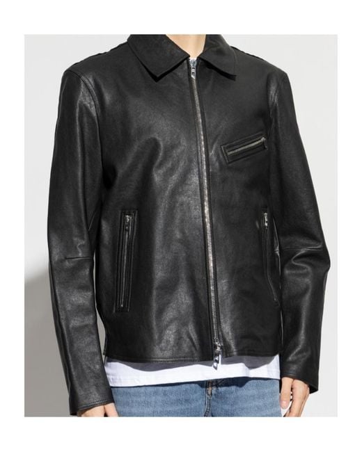 DIESEL Black Zip-Up Leather Jacket for men