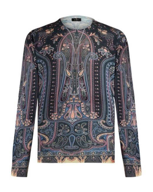 Etro Blue Sweater With Paisley Print for men
