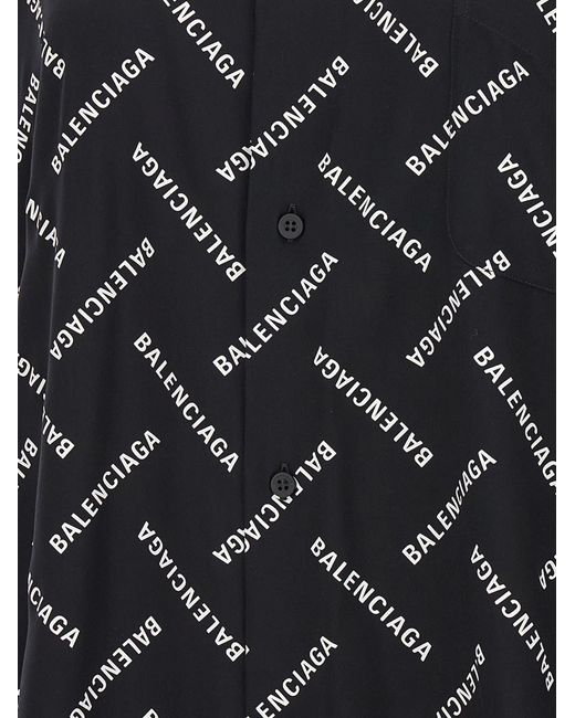 Balenciaga Black All-Over Logo Collared Long-Sleeve Shirt