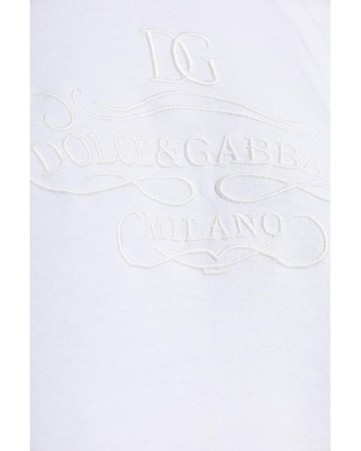 Dolce & Gabbana White Logo Embroidered Crewneck T-Shirt