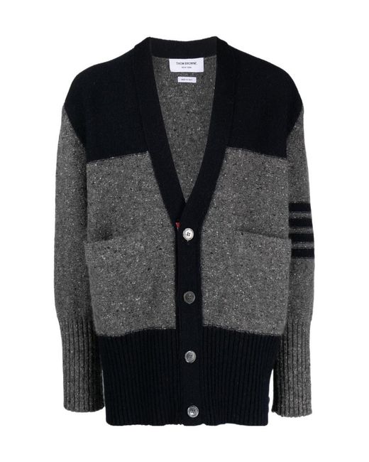Thom Browne Black V-Neck Oversized Jersey Cardigan for men