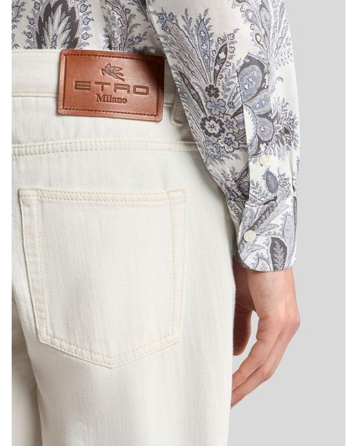 Etro White Regular-Fit Jeans With Stitching On Front Pockets for men
