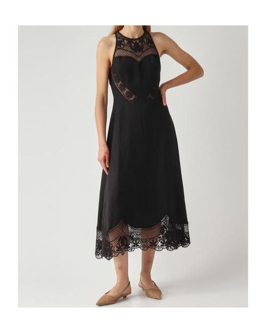 Twinset Black Lace-Trim Midi Dress
