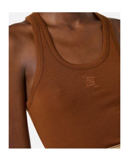 Elisabetta Franchi Brown Logo Racerback Tank Top