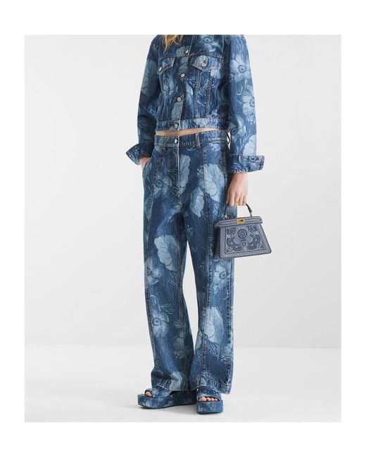 Fendi Floral Printed Straight-Leg Long Jeans in Blue | Lyst