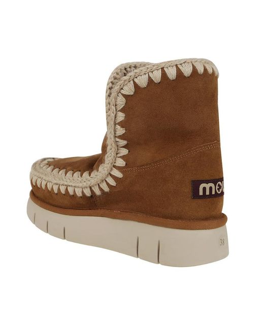 Mou Brown Eskimo Contrast Stitch Boots