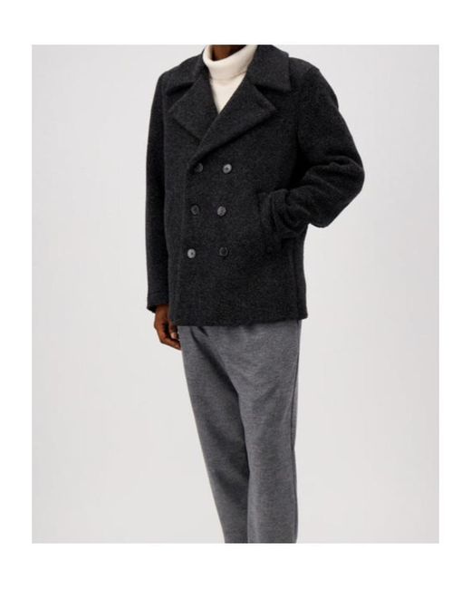 Harris Wharf London Black Double-Breasted Wool Peacoat for men