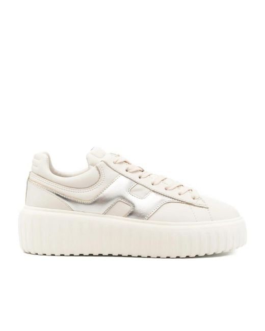 Hogan White H-Stripe Round Toe Sneakers