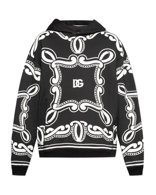 Dolce & Gabbana Black Bandana Printed Drop Shoulder Hoodie for men