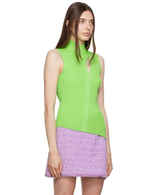 Versace Green Slashed High Neck Sweater