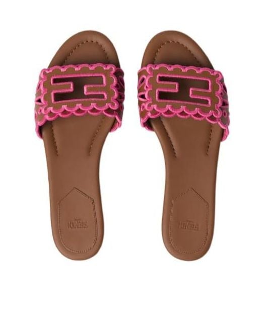 Fendi Pink Logo-Appliqué Flat Sandals