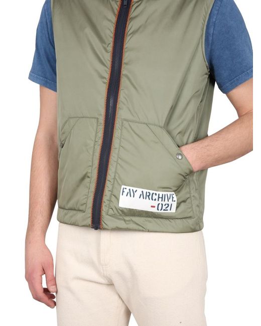 Fay Green Logo-Detailed Zipped Gilet for men